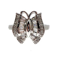 14k Solid White Gold 1/2ct Natural Diamond Butterfly Ring Size 6.75