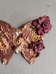 Vintage Decorative Butterfly Brooch • Copper & Maroon Color with Faux Gemstones