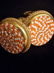 Mosaic Italian Clip Earrings Orange and White