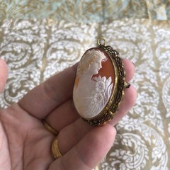 Beautiful Shell Cameo Brooch / Pendant , Vintage or Antique, Filagree Bezel