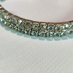 1950s Vintage Bangle Bracelet with a Double Row of Clear Rhinestones