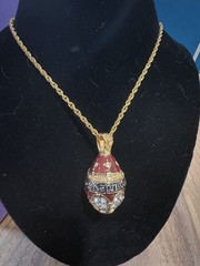 Vintage Joan Rivers Russian Collection Faberge Egg Necklace Gold 30″ #4747