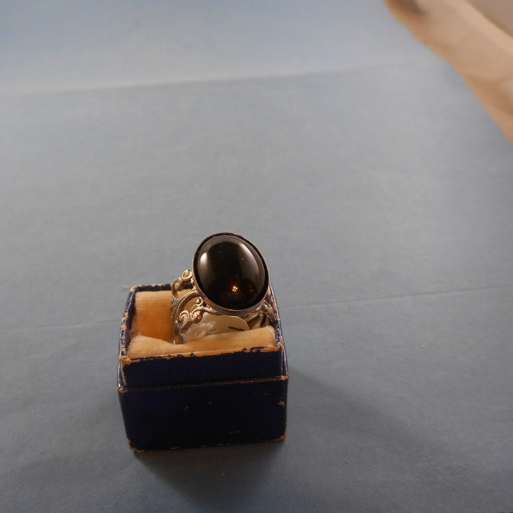 VINTAGE SILVER BLACK ONYX FILAGREE RING