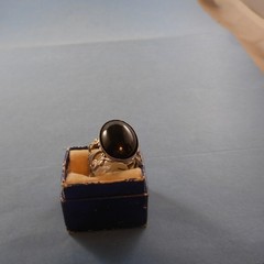 VINTAGE SILVER BLACK ONYX FILAGREE RING