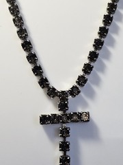 Vintage Black Rhinestone Cross Necklace Tennis Chain Gothic Religious Pendant
