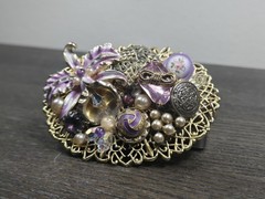 Vintage Maximal Collage Brooch Pin Mixed Media Art Materials rare Purple Floral