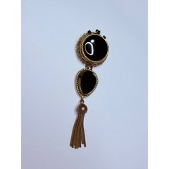 Original by Robert Brooch Black Glass Rhinestone Pendant Tassel Vintage