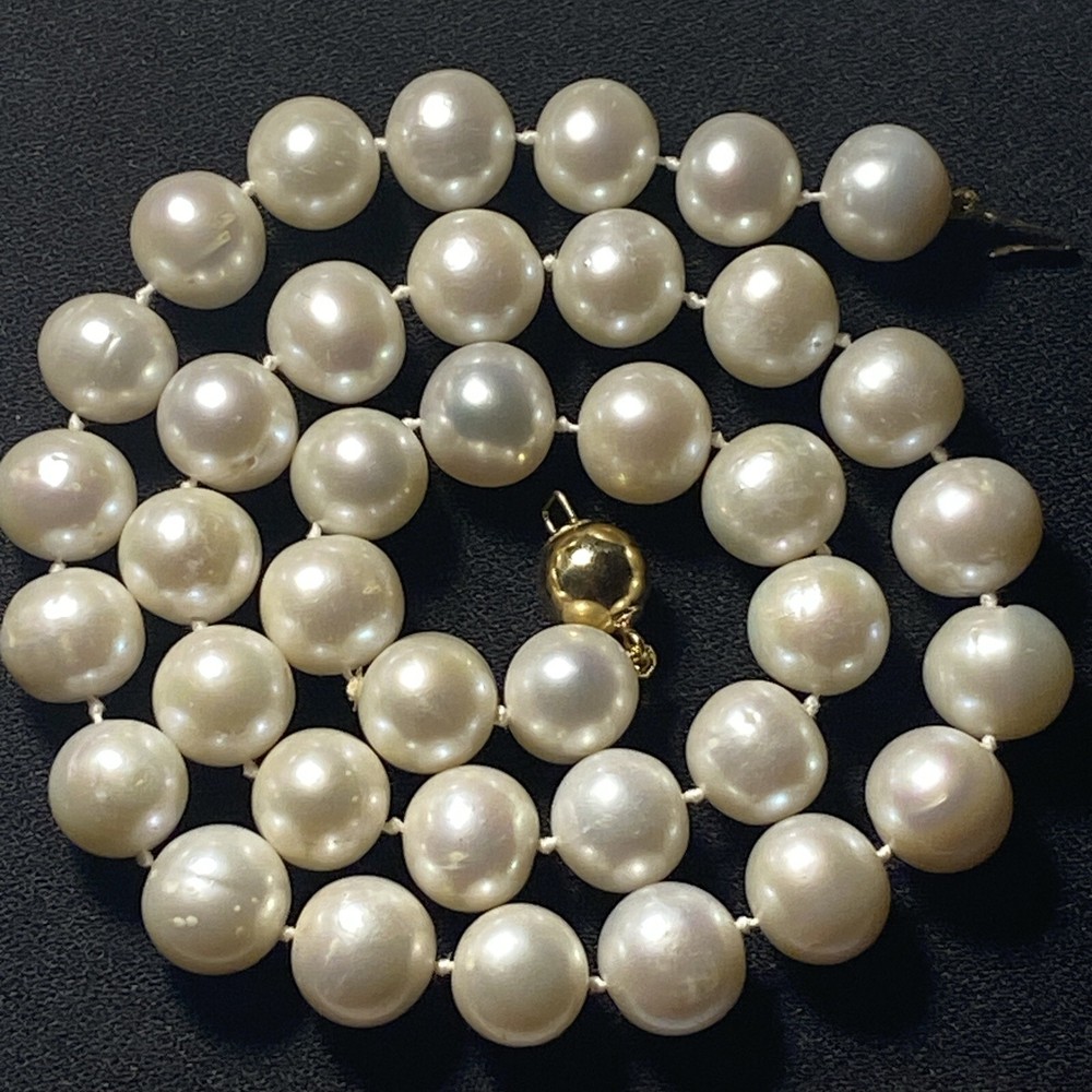 Necklace Cultured Pearl 14k 9mm Ball Clasp Big Pearls 10mm To 11mm Big Pearls
