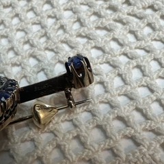 Late 19th Century MOON Sapphire, Diamond & Pearl Broach Set In 9-12k Gold w BOX