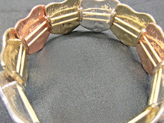 Hammered Heart Bracelet Silver Gold Copper 3 Tone Overlapping Shiny Stretchable
