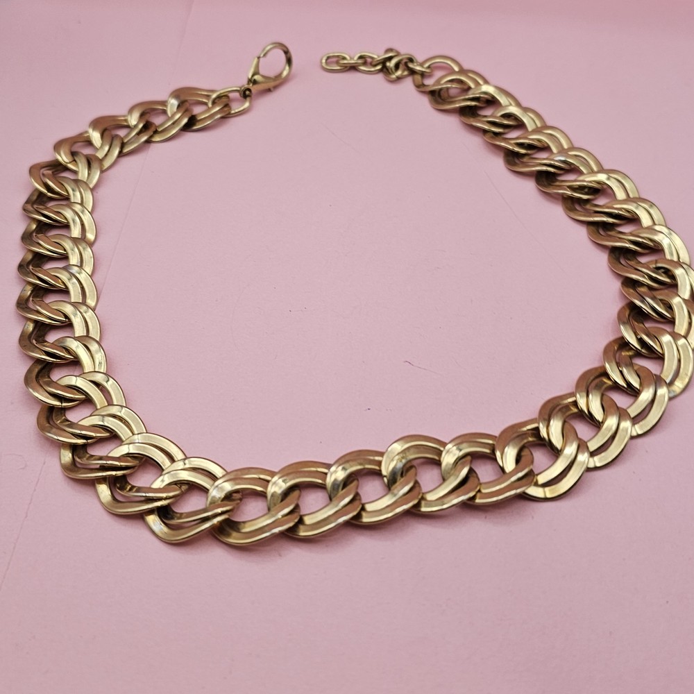 Vintage Goldtone Chunky Curb Link Chain Necklace Adjustable 20″ Biker Punk