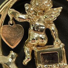 Vintage Coro February Pendant Necklace Gold Tone Cherub Glass Garnet Rhinestone