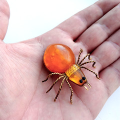Vintage Spider Brooch Amber Color Resin. Made in the USSR
