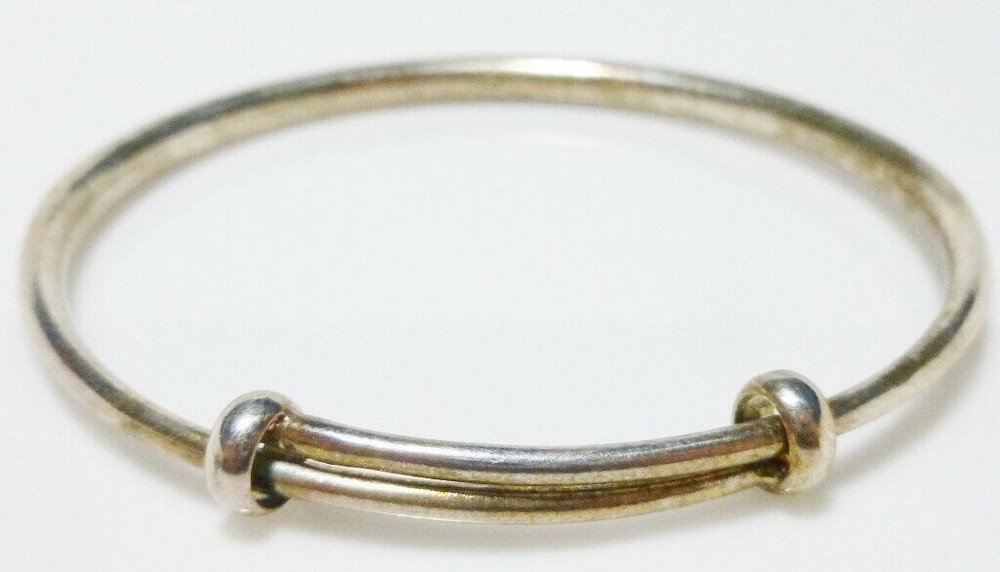 STERLING SILVER BANGLE ADJUSTABLE MODERN SLEEK HEAVY STACKABLE BRACELET 7″