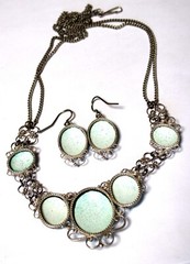 Vintage Unique Russian Enamel Hand Painted Jewelry Set Earrings + Necklace #50