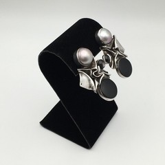 22g Vintage Sterling Silver Black Onyx & Pearl Earrings Marked Sterling #69