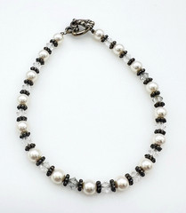 Handcrafted Antique Silver Tone Faux Pearl Crystal Bracelet Heart Toggle Clasp