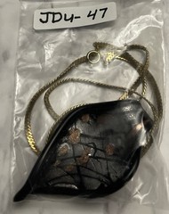 Vintage Black Silver & Gold Stone Art Glass Pendant Necklace JDU-47