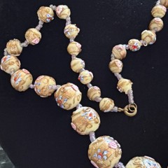 Vintage Murano Venetian Art Glass Necklace, Wedding Cake beads Ivory Gold Pink!