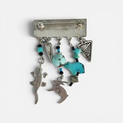 VTG Sunwest Silver Sterling Dangle Fetish Brooch Turquoise Animal Pin Zia Sun