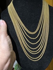 ANTIQUE NOUVEAU GOLD TONE 9 MULTI-STRAND LAYERED NECKLACE TINY BOOK LINKS 88g