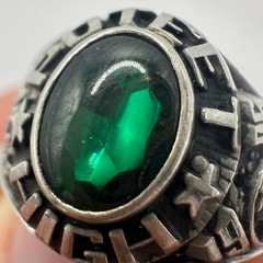 Balfour vintage silver alloy green glass gemstone high school class ring size 6