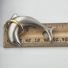 Silver Gold Dolphin Brooch Brushed Vintage Signed Lady Remington LR 1970s