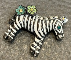 ANNA SUI Zebra Enamel Rhinestone Designer Couture Pendant Brooch Vintage 90’s
