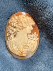 Vintage Shell unmounted cameo women w rose in hair 2 1/8 x 1 5/8”