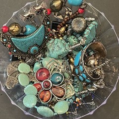 BOHO Southwestern Vtg Curated Mystery Jewelry Jar Turquoise Blue Silver 2+ lbs