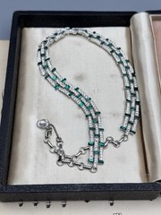 Vintage Necklace Green & Clear Rhinestone Art Deco Style 16.5” Choker