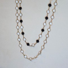 Vintage Swarovski Crystal Necklace Black & Clear Signed Gold Tone double strand