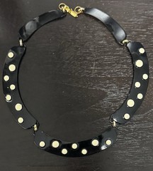 Vtg 1970s 1980s Mod Metal Enamel Polka Dot Collar Necklace Earring Set D&E Clasp