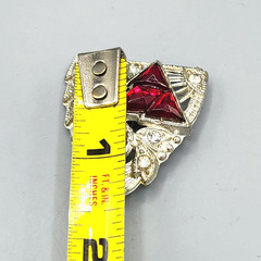 Art Deco Red Art Glass Crystal Accent Pot Metal Silver Tone Dress Clip Brooch