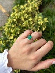 3.90 Ct Natural Emerald Art Deco Vintage Engagement Ring 14K Yellow Gold Over