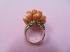 Vintage 14k Solid Yellow Gold Angel Skin Coral Cluster Ring – Size 5 – 6 Grams