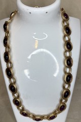 Monet for YSL Vintage Cabochon Necklace Purple Chunky Signed 1980s 16-18” Rare!!