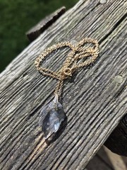 Vintage Cut Crystal Glass Leaf Pendant Necklace Gold Tone Chain