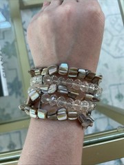 Gorgeous Vintage Mother Of Pearl Faceted Crystal 5 Strand Bracelet