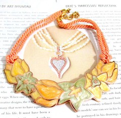 VTG Runway MONET 17″ Book Pc ENAMEL Pearlescent Pastel FLORAL NECKLACE Garland