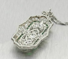 2.95Ct Art Deco Style Diamond & Emerald Enagagement Wedding 925 Silver Pendant
