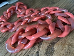 Vtg Orange/peach Lucite Acrylic Chunky Links Necklace 34” Boho Statement Piece