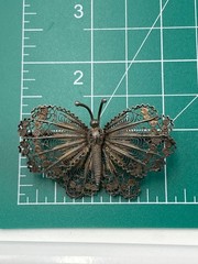 Antique 800 Silver Filigree Butterfly Brooch