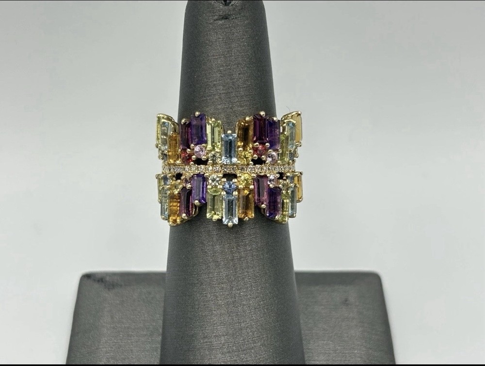 EFFY 14k Gold Multi Color Gemstone Diamond Cocktail Ring Band