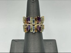 EFFY 14k Gold Multi Color Gemstone Diamond Cocktail Ring Band