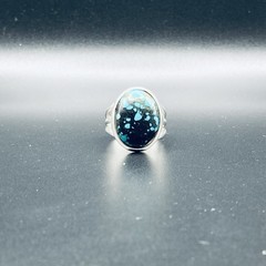 Vintage Navajo Sterling Silver Kingman Turquoise Oval Ring Size 9.5 Green Black