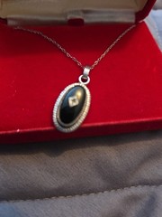 Toby Anna Vintage Black Onyx Pendant Necklace 925 Sterling Silver 18″ Chain