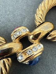 Vintage Givenchy Necklace Oval Link Rhinestone & Color Cabochon Gold Tone READ