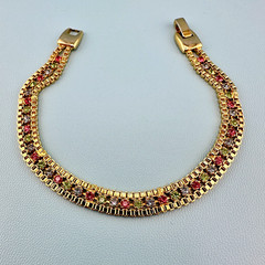 Vintage Rhinestone Bracelet Gold Tone Cup Chain Pastel Color Prong Set Stones 7″