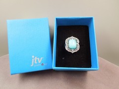 JTV Sterling Silver Blue Amazonite Blue Topaz Halo Ring NIB Sz 7